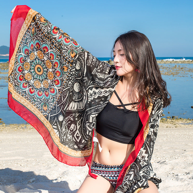 Fringed cotton and linen scarf