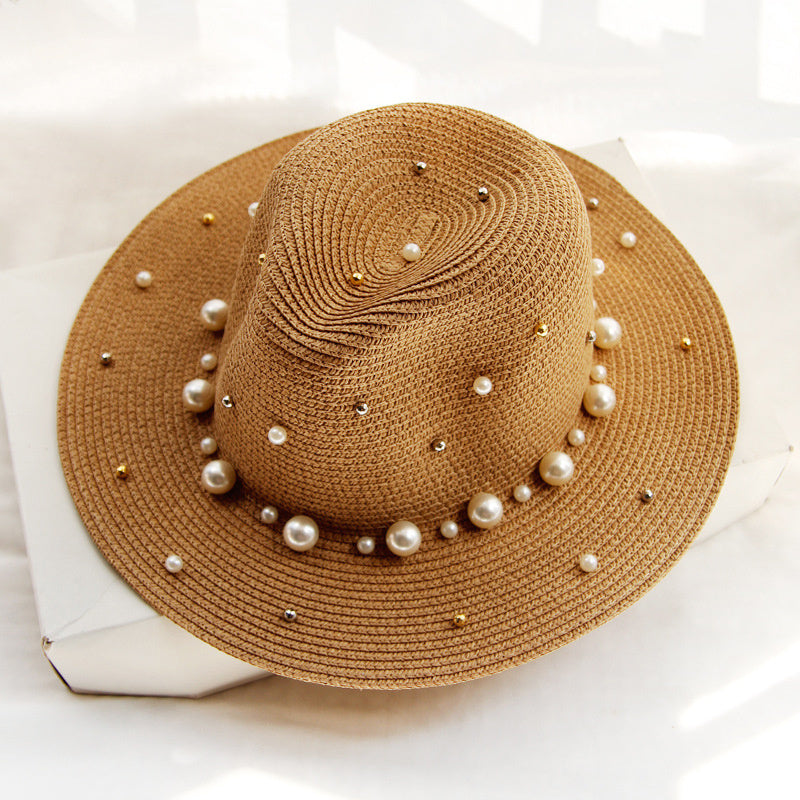 Mode Simple Perle Large Bord Sunhat