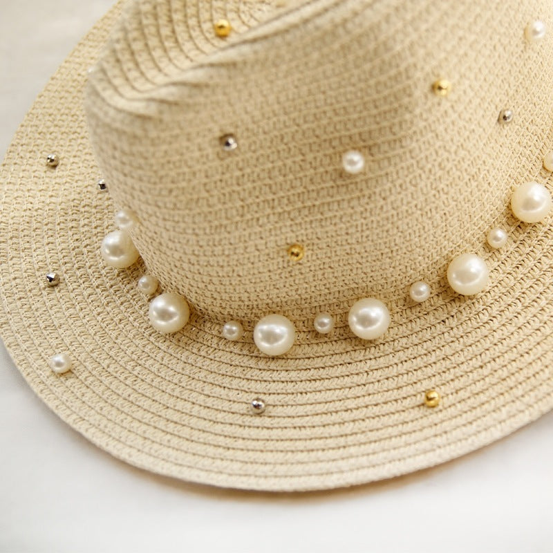 Mode Simple Perle Large Bord Sunhat