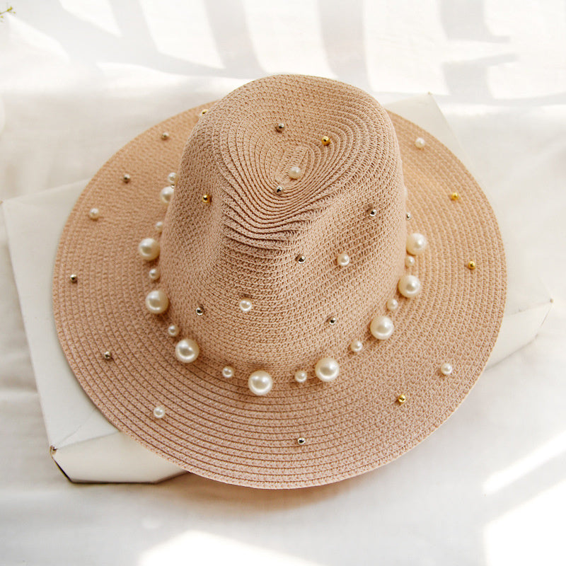 Mode Simple Perle Large Bord Sunhat