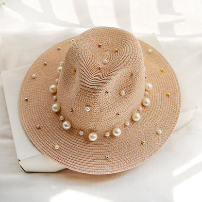 Mode Simple Perle Large Bord Sunhat