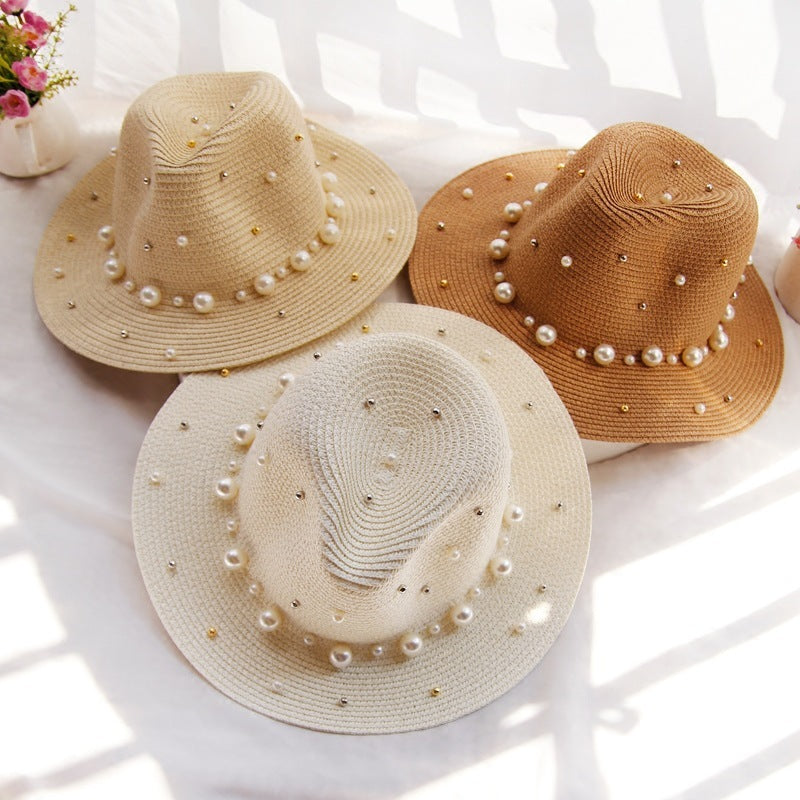 Mode Simple Perle Large Bord Sunhat