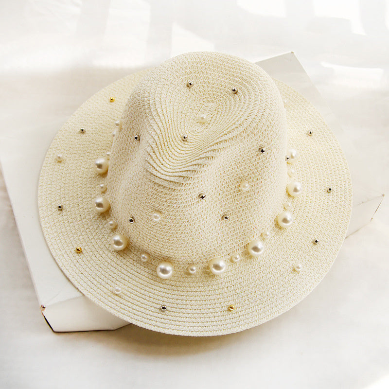 Mode Simple Perle Large Bord Sunhat