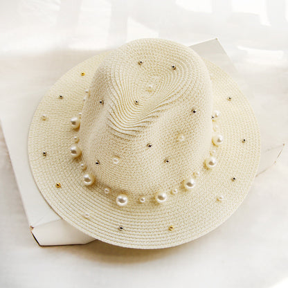 Mode Simple Perle Large Bord Sunhat