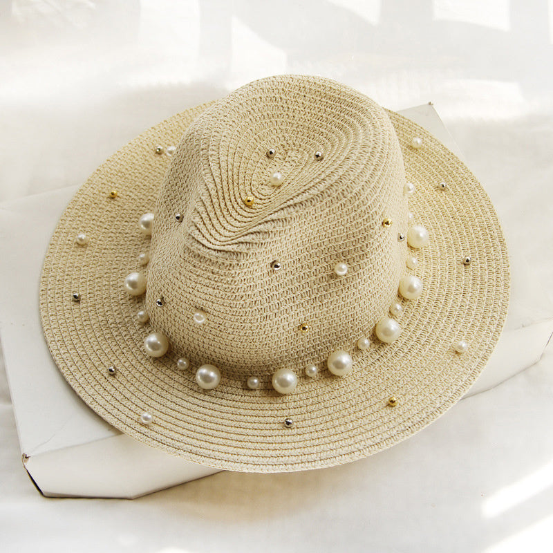 Mode Simple Perle Large Bord Sunhat