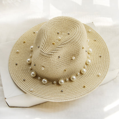 Mode Simple Perle Large Bord Sunhat