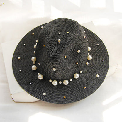 Mode Simple Perle Large Bord Sunhat