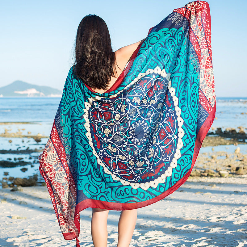 Fringed cotton and linen scarf