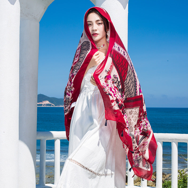 Fringed cotton and linen scarf