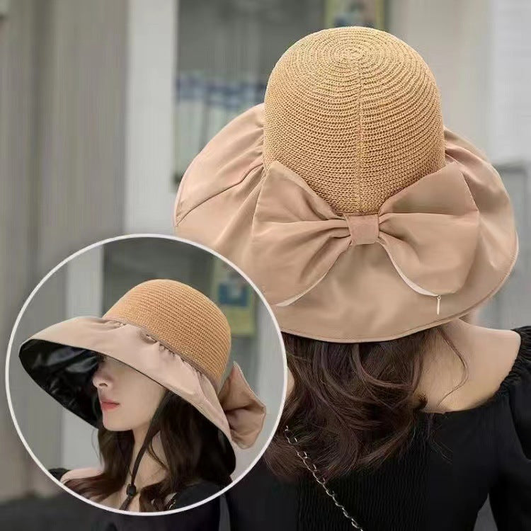 Chapeau de Paille Femme avec Grand Bord et Nœud