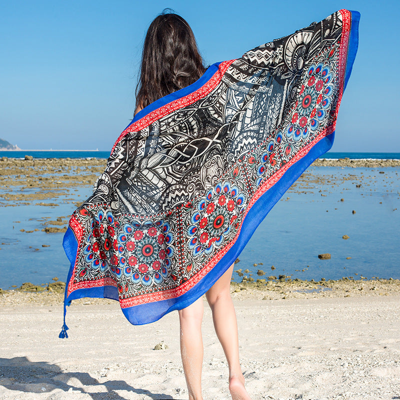 Fringed cotton and linen scarf