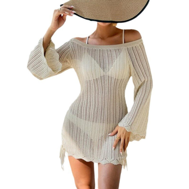 Chemisier de maillot de bain bikini de plage tricoté de couleur unie