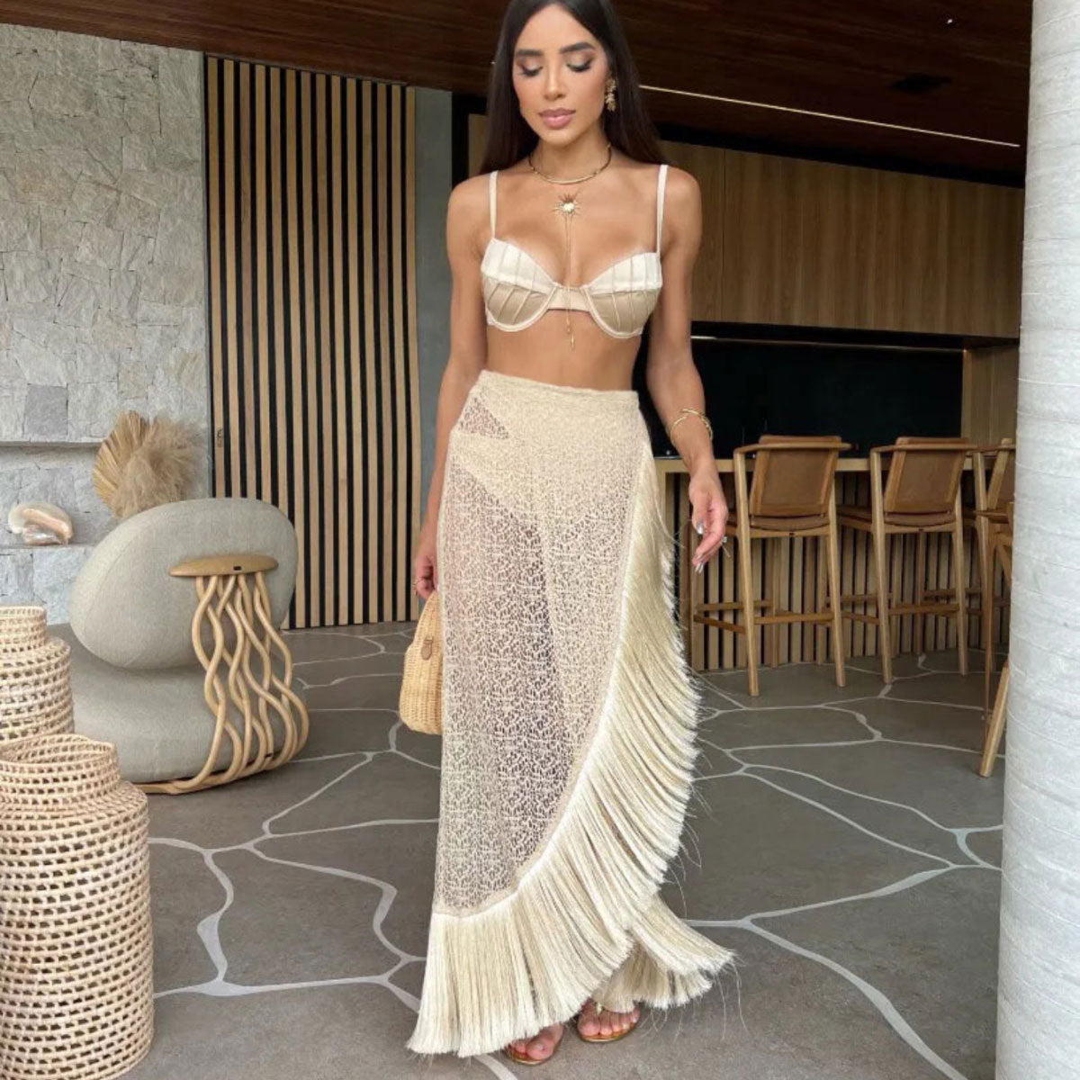 Maillot de bain 2 pièces avec jupe longue