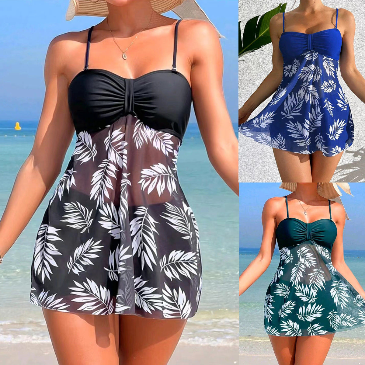 Maillot de bain boxer fendu taille haute en maille pour femme
