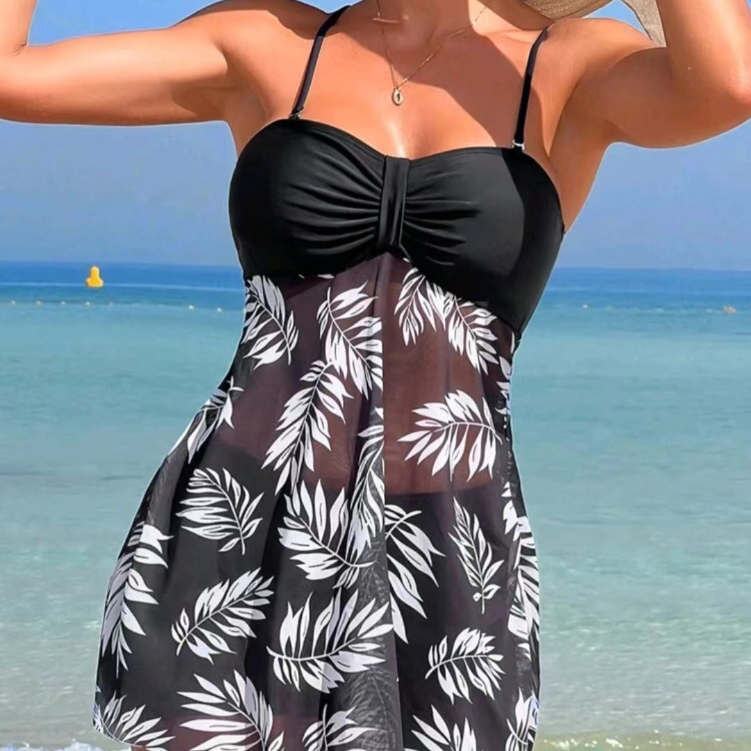 Maillot de bain boxer fendu taille haute en maille pour femme