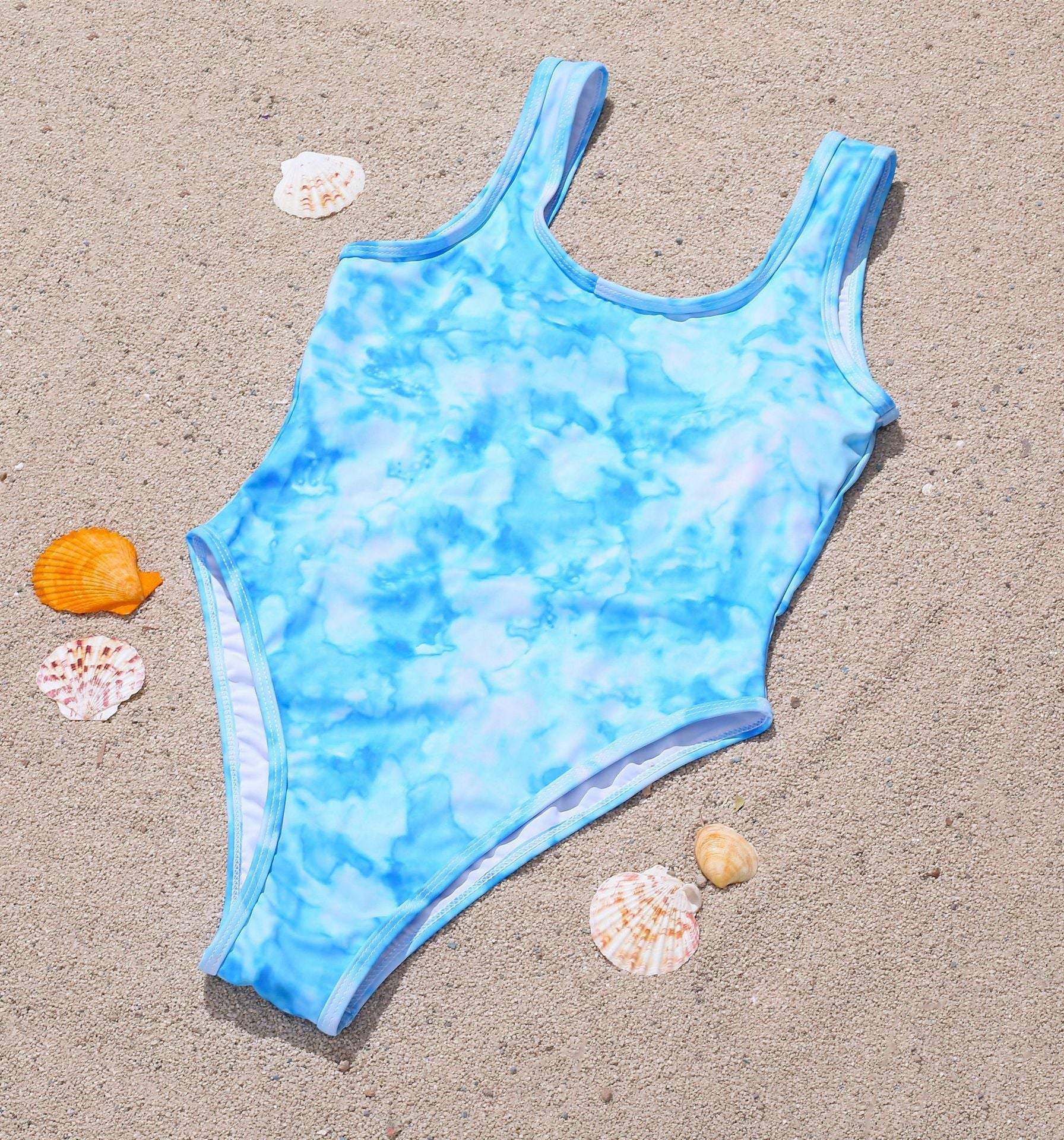 Maillot de bain femme 1 pièce bleu et blanc