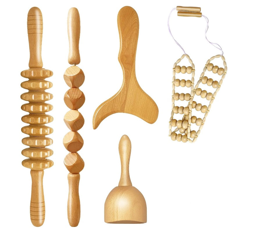 Rouleau de massage en bois anti-cellulite