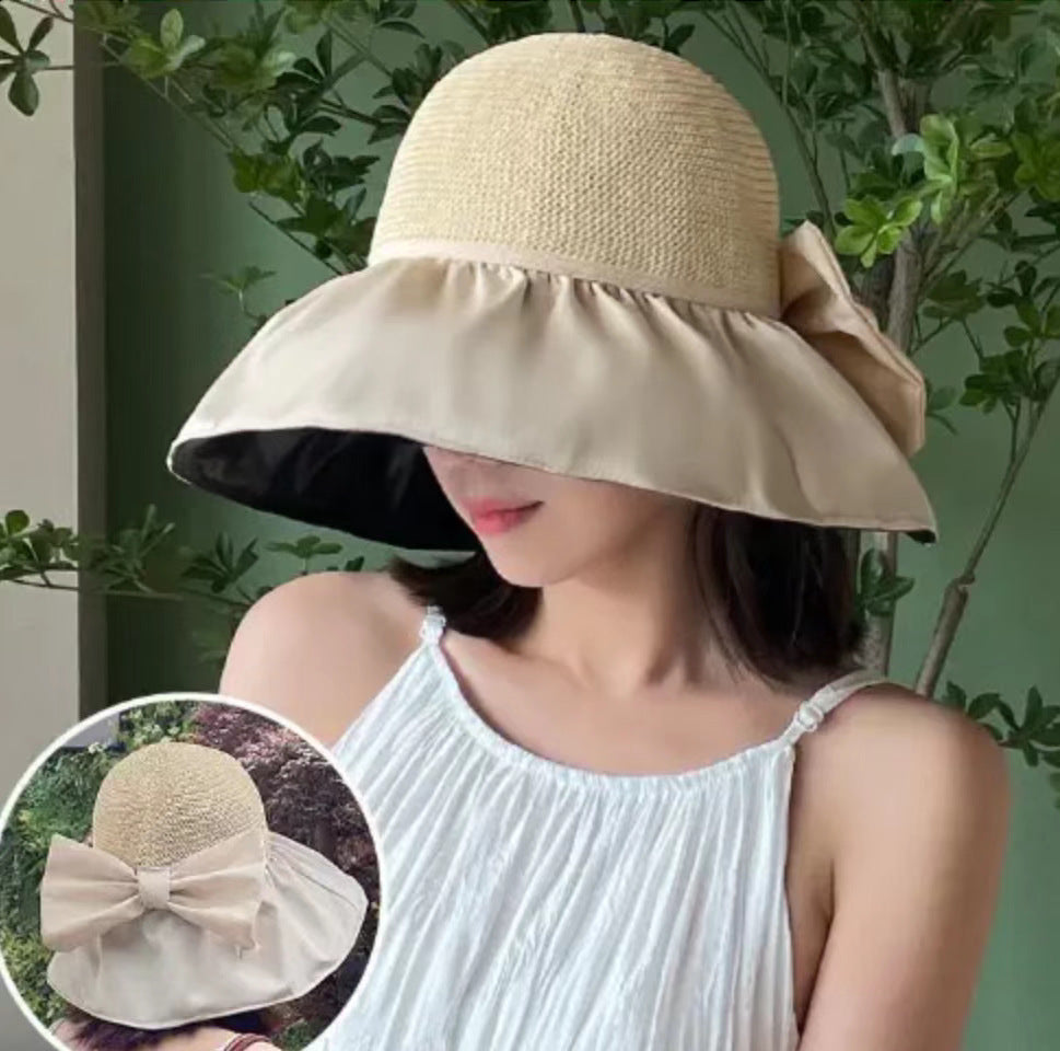 Chapeau de Paille Femme avec Grand Bord et Nœud