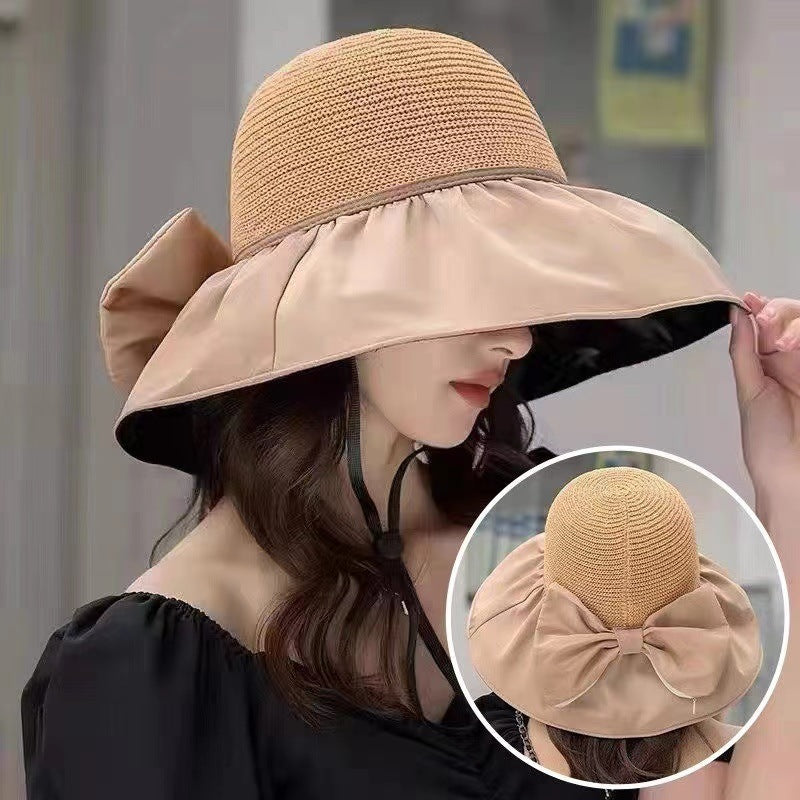 Chapeau de Paille Femme avec Grand Bord et Nœud